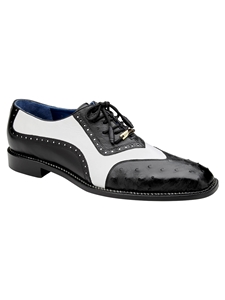 Black/White Genuine Ostrich Quill Sesto Shoe | Belvedere Dress Shoes Collection | Sam's Tailoring Fine Men's Clothing