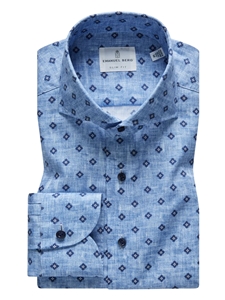 Navy, Blue & White Geometric Textured Crinkle Hybrid Shirt | Emanuel Berg Shirts | Sam's Tailoring Fine Men Clothing