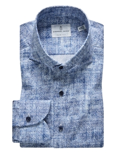 Blue & White Geometric Textured Crinkle Hybrid Shirt | Emanuel Berg Shirts | Sam's Tailoring Fine Men Clothing