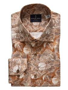 Brown Flowers Dobby Luxury Men's Sport Shirt | Emanuel Berg Shirts | Sam's Tailoring Fine Men Clothing