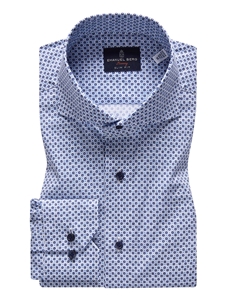 Blue & Navy Floral Stretch Poplin Luxury Sport Shirt | Emanuel Berg Shirts | Sam's Tailoring Fine Men Clothing