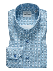 Navy, White & Blue Floral Modern 4Flex Stretch Knit Shirt | Emanuel Berg Shirts | Sam's Tailoring Fine Men Clothing