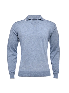 Sky Light Gauge Fashion Long Sleeve Polo | Emanuel Berg Polos | Sam's Tailoring Fine Men Clothing