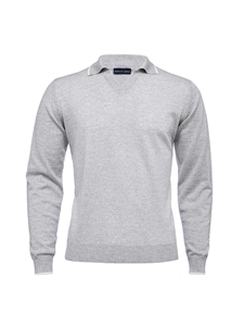 Gray Light Gauge Fashion Long Sleeve Polo | Emanuel Berg Polos | Sam's Tailoring Fine Men Clothing