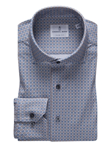 Blue & Beige Flowers Modern 4Flex Stretch Knit Shirt | Emanuel Berg Shirts Collection | Sam's Tailoring Fine Men Clothing