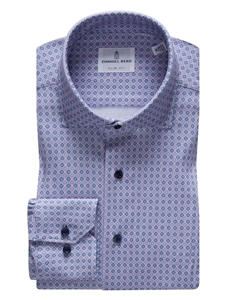 Navy, Purple & Grey Flowers Modern 4Flex Knit Shirt | Emanuel Berg Shirts Collection | Sam's Tailoring Fine Men Clothing