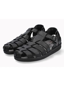 Black Leather Lining Buckle Fastener Men's Sandal | Mephisto Men's Sandals | Sams Tailoring Fine Men Clothing