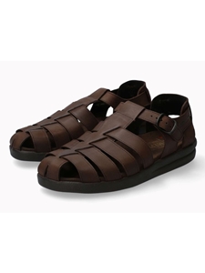 Dark Brown Leather Lining Buckle Fastener Men's Sandal | Mephisto Men's Sandals | Sams Tailoring Fine Men Clothing