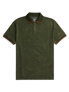 Olive Poly/Cotton Blended Jersey Short Sleeve Polo | Stone Rose Polos Collection | Sams Tailoring Fine Men Clothing