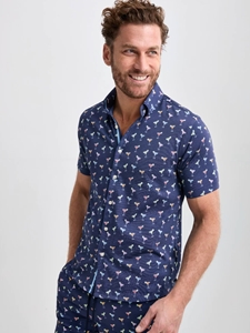 Navy Margarita Short Sleeve Drytouch Print Men's Shirt | Stone Rose Short Sleeve Shirts Collection | Sams Tailoring Fine Men Clothing