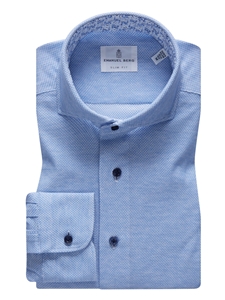 Blue Solid Premium Quality Jersey Knit Shirt | Emanuel Berg Shirts Collection | Sam's Tailoring Fine Men Clothing