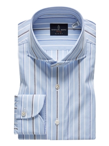 Navy, Blue & White Striped Extra Fine Poplin Dress Shirt | Emanuel Berg Shirts Collection | Sam's Tailoring Fine Men Clothing