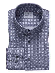 Grey, White & Navy Flowers Modern 4Flex Stretch Knit Shirt | Emanuel Berg Shirts Collection | Sam's Tailoring Fine Men Clothing