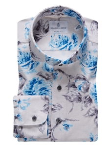 White, Blue & Navy Flowers Premium Jersey Knit Shirt | Emanuel Berg Shirts Collection | Sam's Tailoring Fine Men Clothing