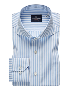 Blue & White Stripes Poplin Luxury Sport Shirt | Emanuel Berg Shirts Collection | Sam's Tailoring Fine Men Clothing
