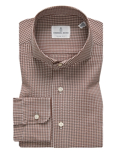 Brown & White Check Sartorial Crinkle Hybrid Shirt | Emanuel Berg Shirts Collection | Sam's Tailoring Fine Men Clothing