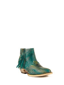 Turquoise Fringe Full Grain Leather Women Bootie | Ferrini USA Women's Booties | Sam's Tailoring Fine Women Shoes