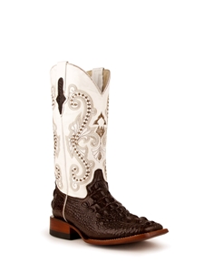 Chocolate/White Hornback Caiman Rancher Boot  | Ferrini USA Women's Boots | Sam's Tailoring Fine Women Shoes