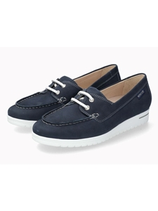 Jeans Blue Leather Nubuck Laces Women Mocassin | Mephisto Women Slip-Ons | Sam's Tailoring Fine Women's Shoes