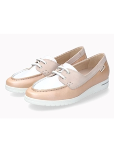 Pale Blush Leather Metallic Laces Women Mocassin | Mephisto Women Slip-Ons | Sam's Tailoring Fine Women's Shoes