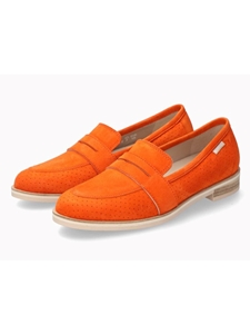 Burnt Orange Leather Velvet With Heel Women Loafer | Mephisto Women Slip-Ons | Sam's Tailoring Fine Women's Shoes