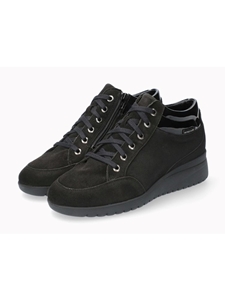 Black Leather Velvet Shock Absorber Women Sneaker | Mephisto Women Sneakers | Sams Tailoring Fine Women's Shoes