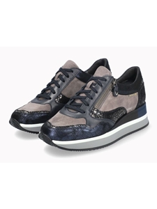 Navy Leather Velvet Zipper Women's Sneaker | Mephisto Women Sneakers | Sams Tailoring Fine Women's Shoes