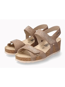 Light Taupe Leather Velvet Wedge Heel Cork Sandal | Mephisto Women Cork Sandals | Sam's Tailoring Fine Women's Shoes