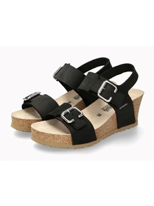 Black Leather Nubuck Wedge Heel Women Cork Sandal | Mephisto Women Cork Sandals | Sam's Tailoring Fine Women's Shoes