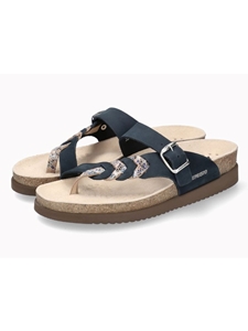 Navy Leather Nubuck Adjustable Strap Women Sandal | Mephisto Women Cork Sandals | Sam's Tailoring Fine Women's Shoes