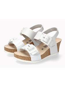 White Leather Smooth Women Cork Wedge Heel Sandal | Mephisto Women Cork Sandals | Sam's Tailoring Fine Women's Shoes