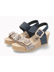 Navy Leather Nubuck Women Cork Wedge Heel Sandal | Mephisto Women Cork Sandals | Sam's Tailoring Fine Women's Shoes