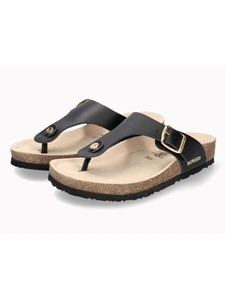 Black Leather Smooth Women's Flat Cork Sandal | Mephisto Women Cork Sandals | Sam's Tailoring Fine Women's Shoes