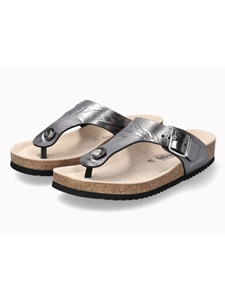 Grey Leather Crumpled Effect Women's Cork Sandal | Mephisto Women Cork Sandals | Sam's Tailoring Fine Women's Shoes