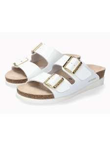 White Leather Varnished Women's Cork Sandal | Mephisto Women Cork Sandals | Sam's Tailoring Fine Women's Shoes