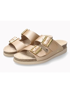 Platinum Leather Metallic Crumpled Women Cork Sandal | Mephisto Women Cork Sandals | Sam's Tailoring Fine Women's Shoes