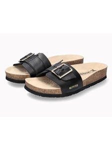 Black Leather Smooth Causal Women Cork Sandal | Mephisto Women Cork Sandals | Sam's Tailoring Fine Women's Shoes