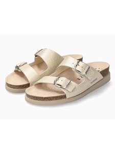 Light Sand Leather Metallic Women's Cork Sandal | Mephisto Women Cork Sandals | Sam's Tailoring Fine Women's Shoes