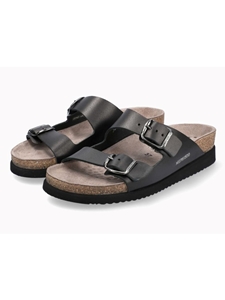 Black Leather Smooth Buckle Women's Cork Sandal | Mephisto Women Cork Sandals | Sam's Tailoring Fine Women's Shoes