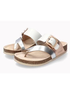 Silver Leather Smooth Women Flat Cork Sandal | Mephisto Women Cork Sandals | Sam's Tailoring Fine Women's Shoes