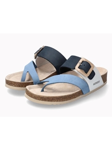 Sea Blue Leather Nubuck Women's Flat Cork Sandal | Mephisto Women Cork Sandals | Sam's Tailoring Fine Women's Shoes
