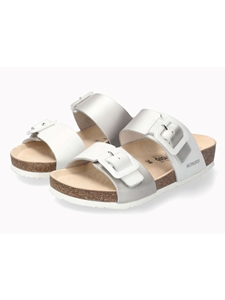 Silver Metallic Crumpled Women's Cork Sandal | Mephisto Women Cork Sandals | Sam's Tailoring Fine Women's Shoes