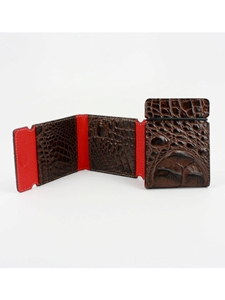 Brown Embossed Hornback Crocodile Calfskin Cash Cover | Torino Leather Wallets | Sam's Tailoring Fine Men's Clothing
