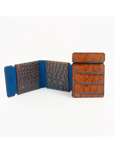 Tan/Blue Embossed Crocodile Calfskin Cash Cover | Torino Leather Wallets | Sam's Tailoring Fine Men's Clothing