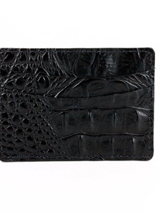 Black Italian Hornback Croc Calfskin Leather ID/Card Case | Torino Leather Wallets | Sam's Tailoring Fine Men's Clothing