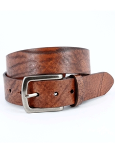 Honey With Brown Distressed Tumbled Harness Leather Belt | Torino Leather Belts Collection | Sam's Tailoring Fine Men's Clothing