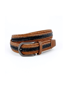 Saddle/Navy Two Tone Italian Herringbone Stretch Leather Belt, Torino  Leather Belts Collection