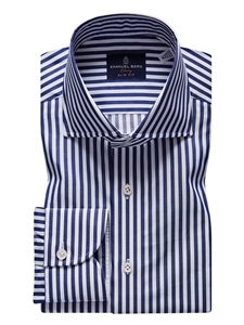 Blue & White Stripe Satin Twill Premium Dress Shirt | Emanuel Berg Dress Shirts Collection | Sam's Tailoring Fine Men Clothing