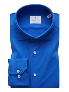 Dark Blue Long Sleeve Stretch Knit Men's Shirt | Emanuel Berg Dress Shirts Collection | Sam's Tailoring Fine Men Clothing
