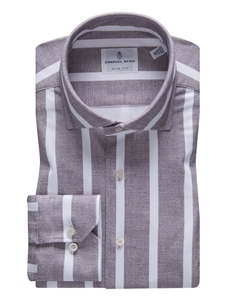 White & Grey Striped Modern 4Flex Stretch Knit Shirt | Emanuel Berg Casual Shirts Collection | Sam's Tailoring Fine Men Clothing